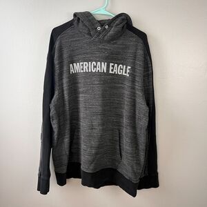 American Eagle Relaxed Fit Hoodie Mens XL Heather Gray Black Sweatshirt Pullover